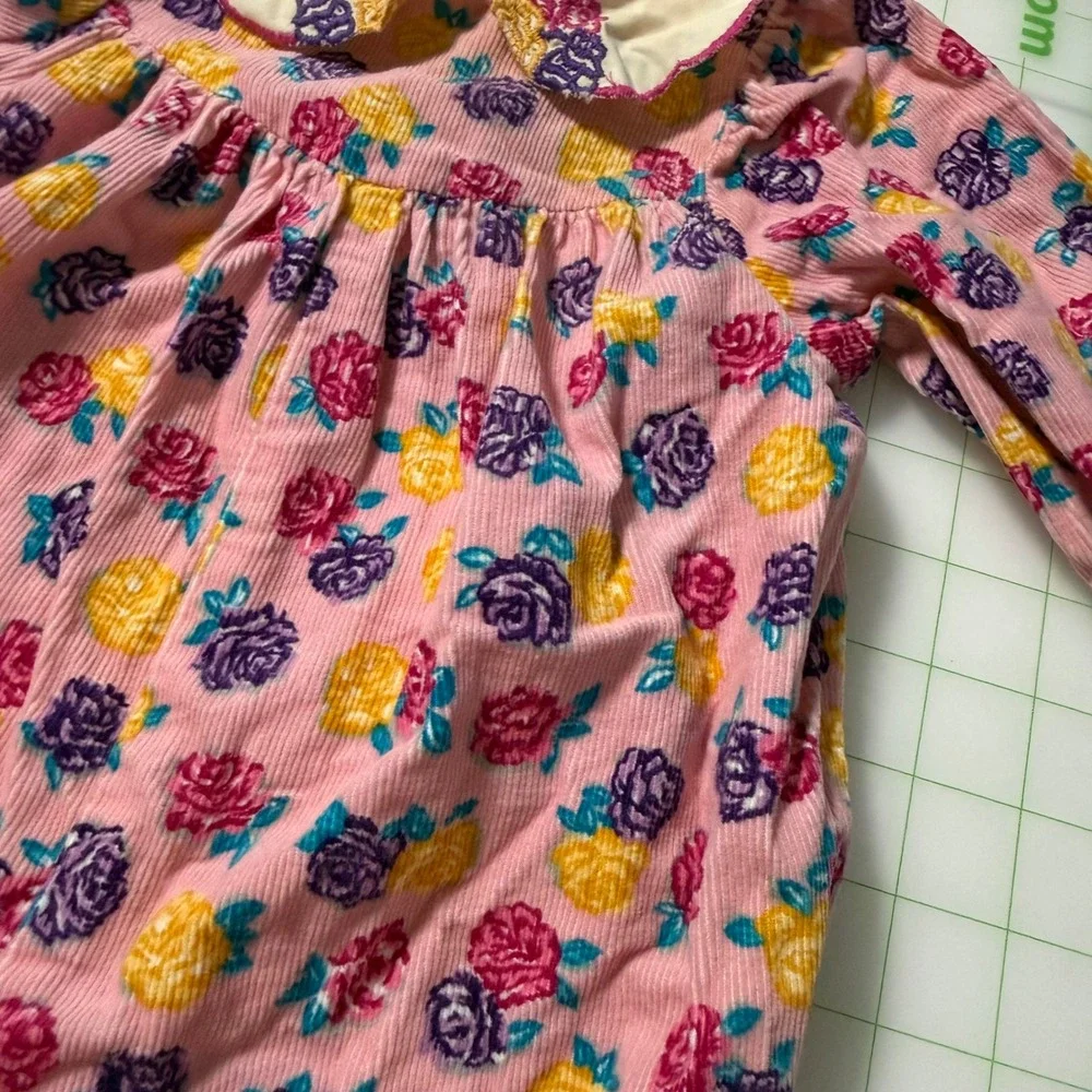Vintage 90s Oshkosh Bgosh Floral Pink Corduroy Smock Girl Romper Jumpsuit 3-6 m